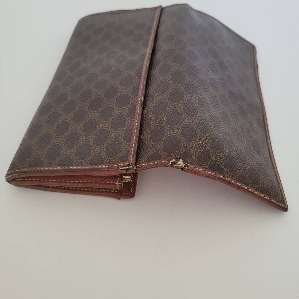 Celine Macadam Triomphe Monogram Brown Coated Canvas Leather Long Wallet Vintage - Picture 7 of 13